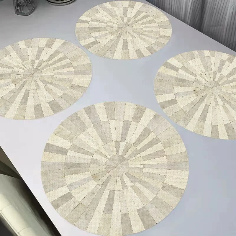 VIKAMA Morandi Pink Purple Mandala Rose Lily Round Linen Placemats, Heat Resistant for Dining Table Decor