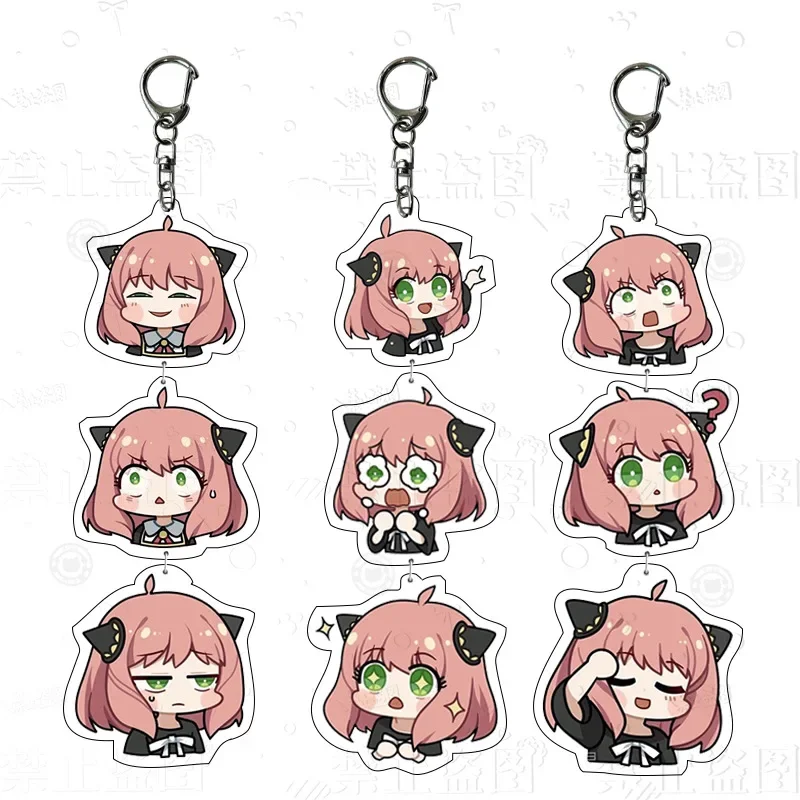 Anya Forger Anime Accessories Acrylic Keychains Cute Cartoon Expression Doll Pendants Anime Keychain Collection Lanyard Keychain