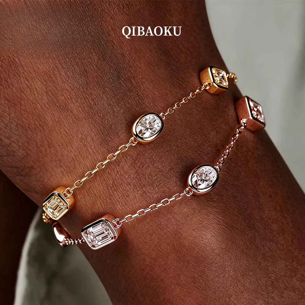 QIBAOKU Moissanite Bracelet S925 Sterling Silver 5-Stone Diamond Hand Chain for Women Wedding Gifts Fine Jewelry With GRA 2026