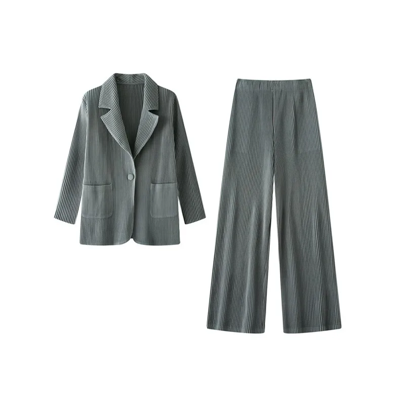 Miyake Pleated Pants Set Plisse Women 2026 Autumn Short Jacket  Draped Casual Pants Complete Outfit Stylish Versatile Clothing