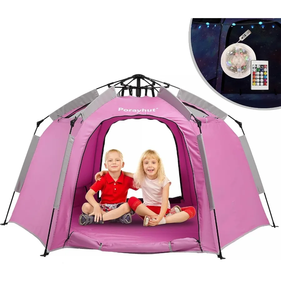 

Portable Hexagon Play Tent with LED Strip Lights Indoor Play House Easy Setup Space Dream Tent for Night 4-5 Person and Birthday