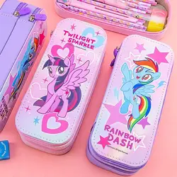 Cartoon My Little Ponys Double Layer Pencil Case Twilight Sparkle Rainbow Dash Anime Large Capacity Stationery Box Girl Gift