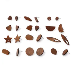 Fashion Handmade Wood Ear Post Stud Earrings Findings Drop Earrings Geometric Brown With Loop Post/ Wire Size: 0.7mm, 10 PCs