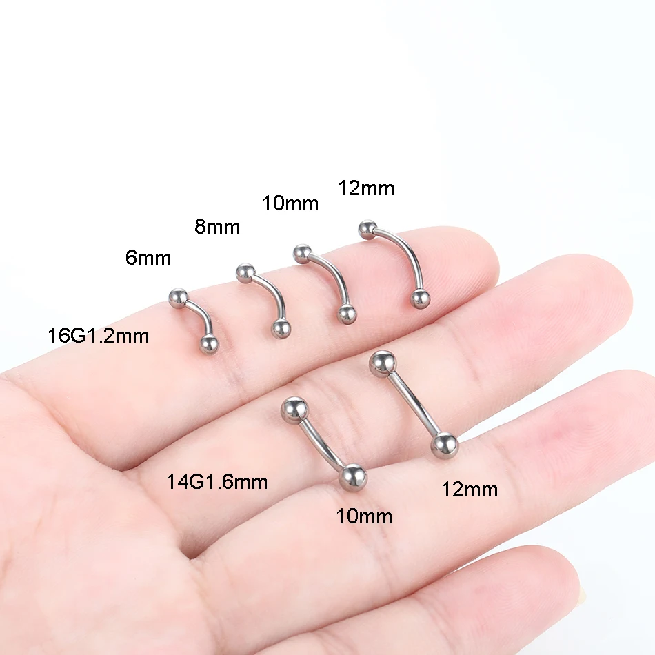 10Pcs/lot 14G 16G Titanium Piercing Banana Internally Threaded Eyebrow Curved Barbells Rook Helix Tragus Stud Earrings Lip Bars