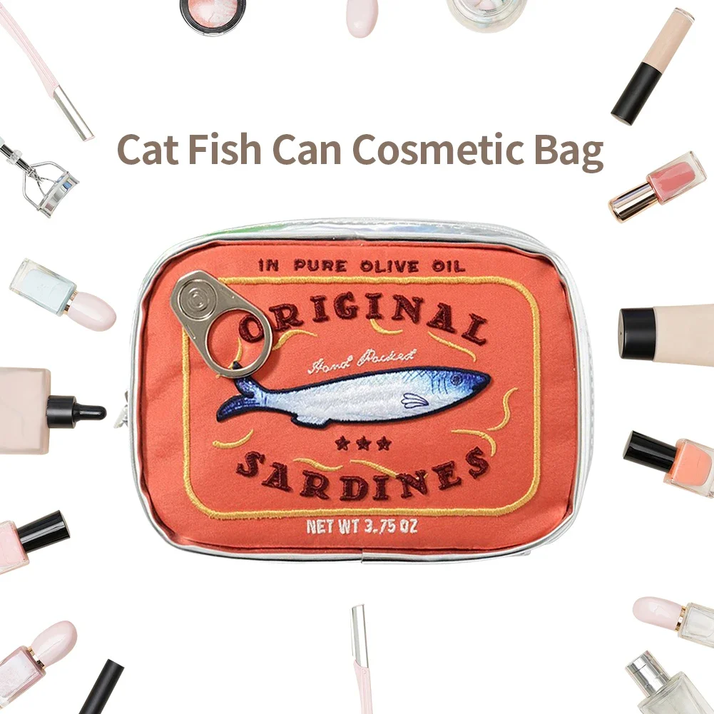 Borsa cosmetica carina lattine di sardine forma borsa divertente borsa da toilette portatile creativa borsa da trucco morbida multifunzione con