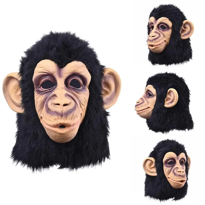 Scary Mask Novelty Monkey Masks Animal Chimp Gorillas King Kong Head Mask with Hair Dress Up Mask Halloween Party Decor