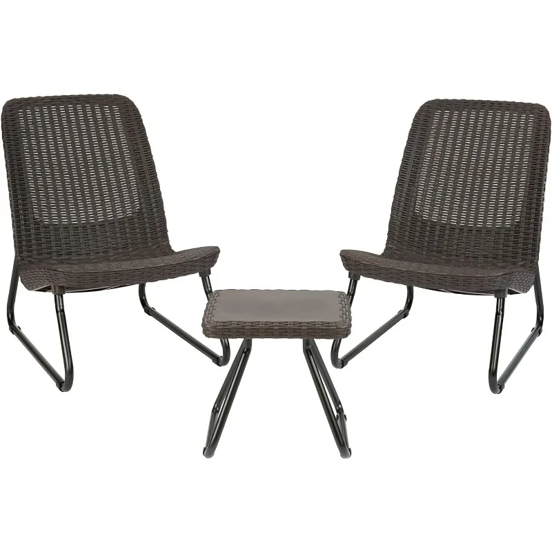 3 Piece Resin Wicker Patio Furniture Set with Side Table and Outdoor Chairs for Front Porch and Backyard Decor