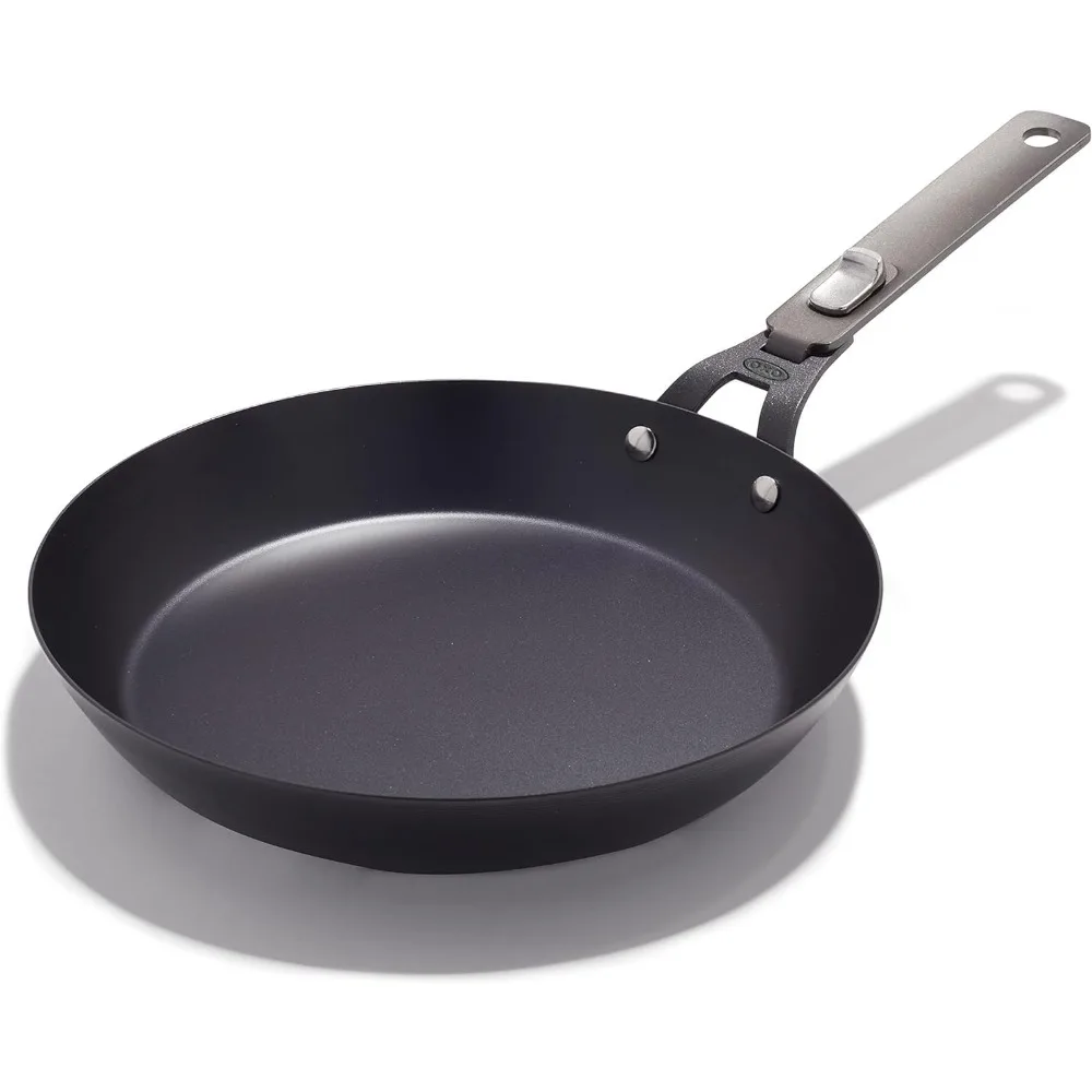 

Outdoor Pre-Seasoned Carbon Steel 10" Frying Pan Skillet, Detachable Handle for Easy Storage, Indoor Use, Nonstick with Use