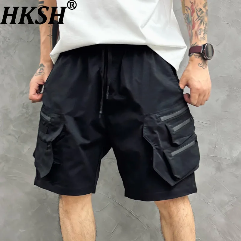 

HKSH летние новые мужские темные Techwear Ins модные универсальные индивидуальные повседневные брюки-карго длиной до колена на шнурке с несколькими карманами HK7022