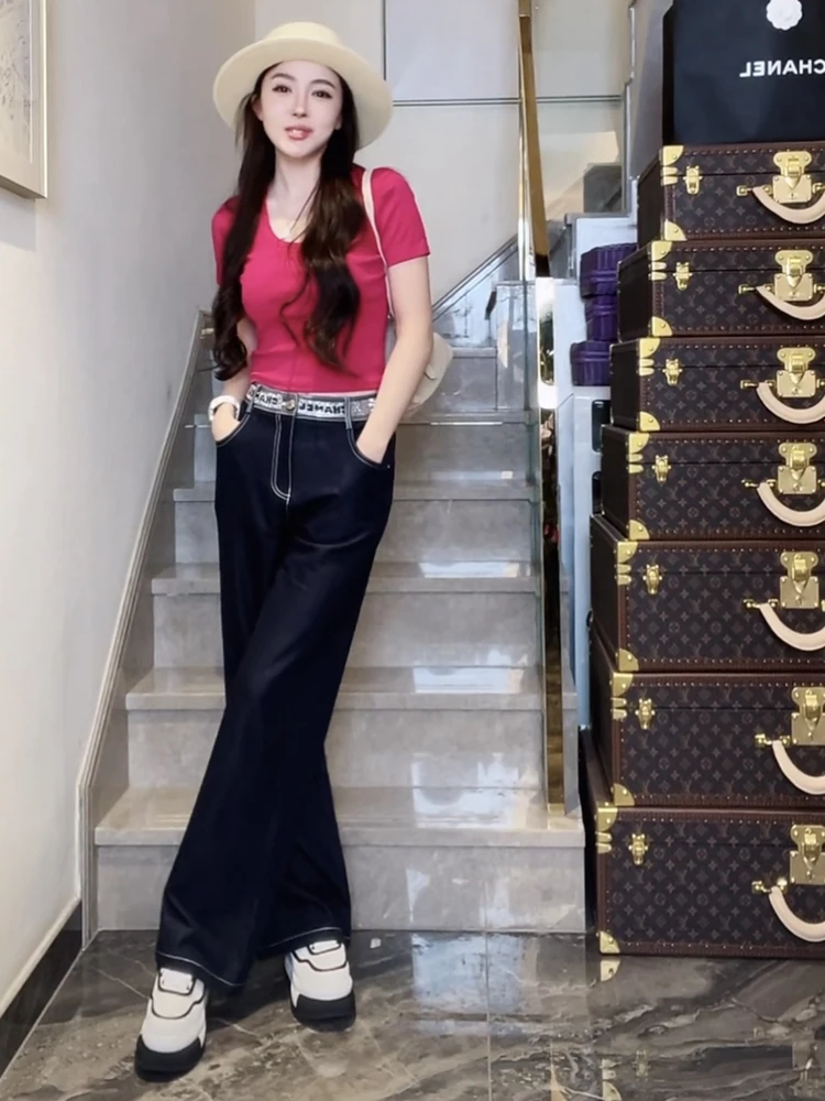 

Джинсы Tian Jiao для малышей: свободные, широкие штанины, с высокой талией, на молнии, повседневные, однотонные, универсальные, весна-лето