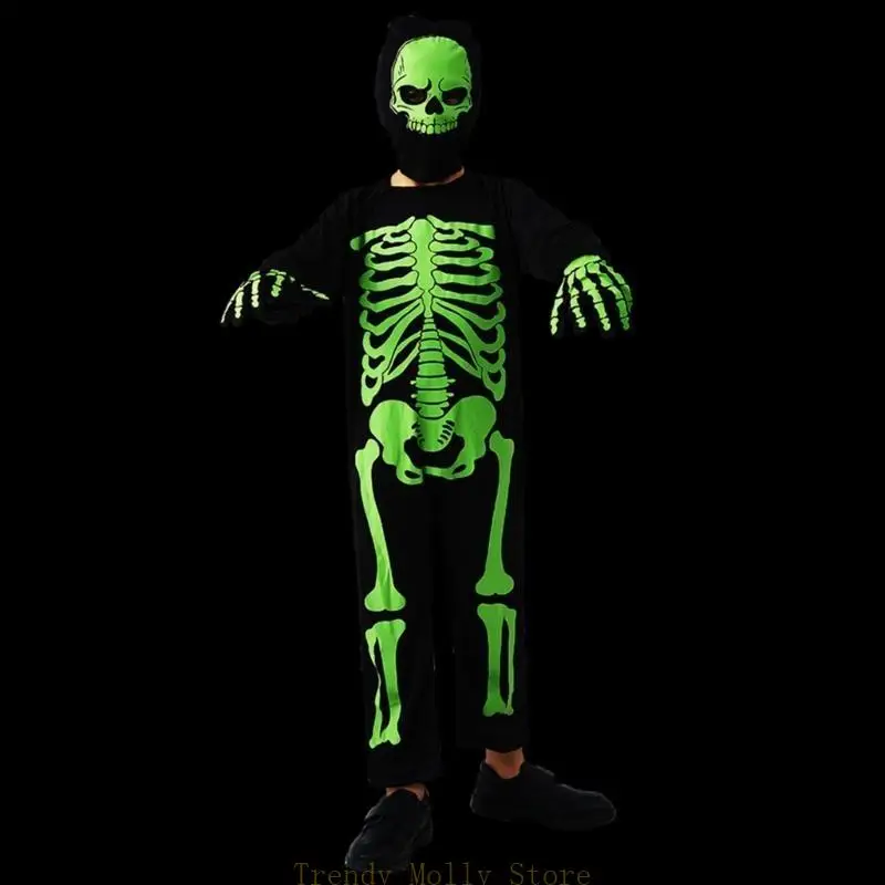 N5KB Halloween Costumes for Kids Scary Skeleton Costumes for Kids Fancy Dress up Cosplay Party Bodysuit Role Play Jumpsuit