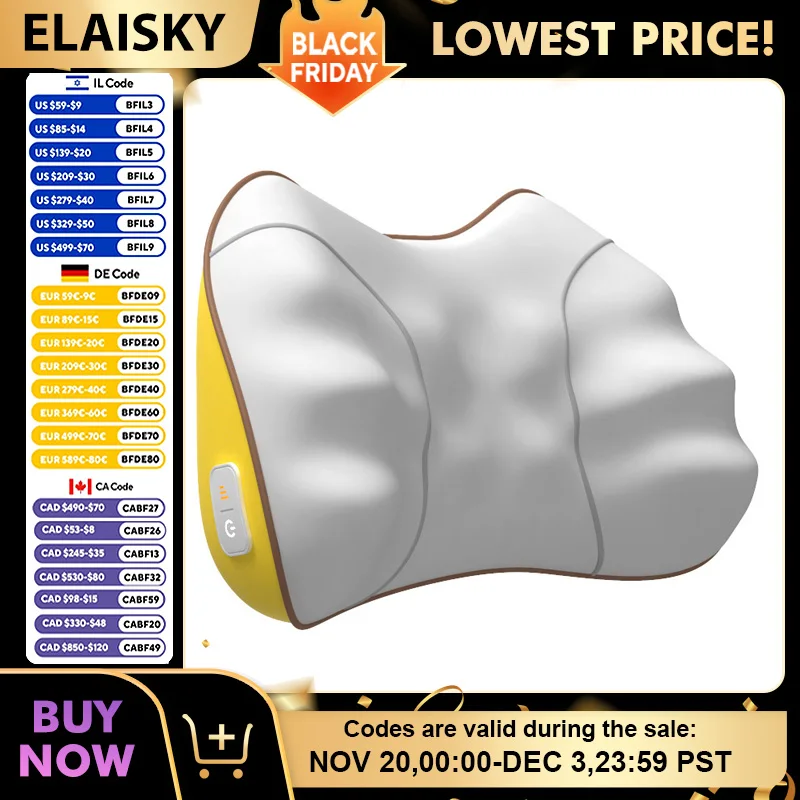 Dispositivo de masaje inalámbrico inteligente para cuello, cintura, pierna y espalda, masaje de vértebras Lumbares y vértebras cervicales, máquina de almohada de masaje