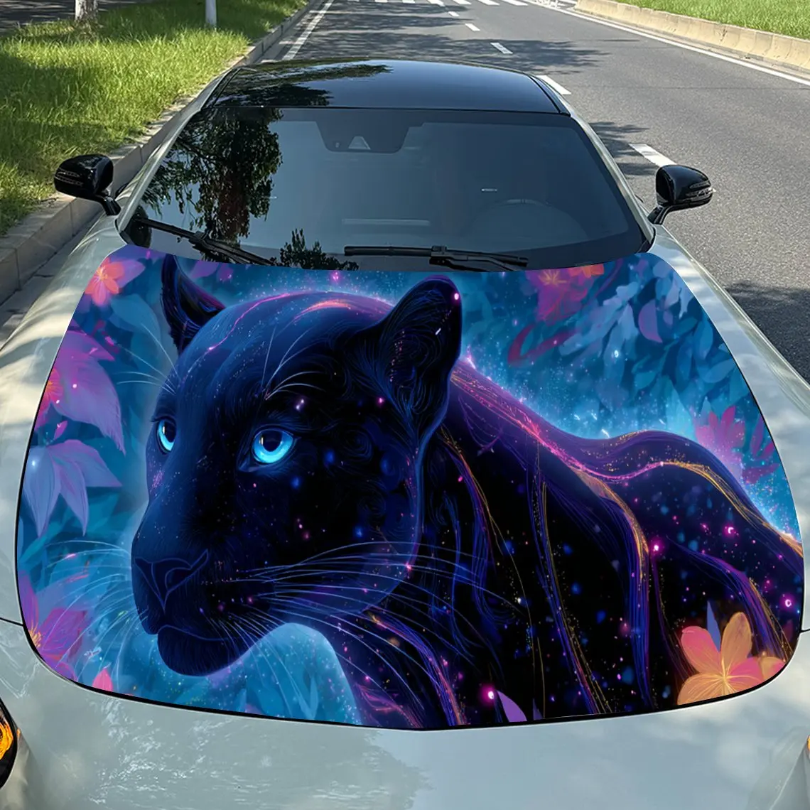 

Cool Neon Panther Car Hood Stickers - Self-Adhesive, Waterproof and Durable Vinyl Wrap, Decorate And Protect Your Car, Fit For A