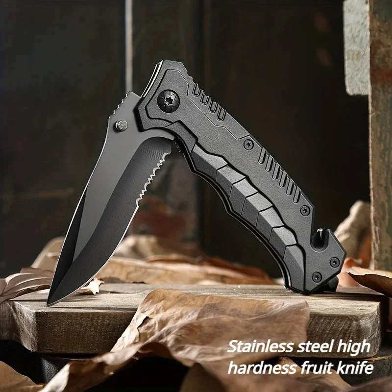 Plastic Handle Portable Folding Knife with Back Clip Stainless Steel Blade Outdoor Camping Cutting Tool Gift Without Lock Buckle