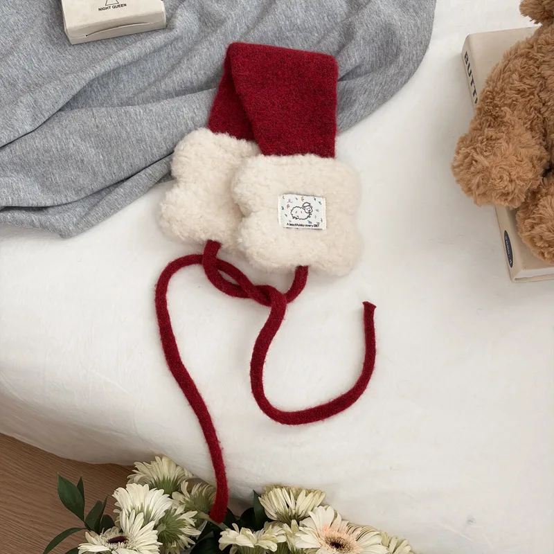 Korean Version Ins Style Fashion New Lamb Wool Lace-up Plush Earmuffs Women's Warm and Cold-proof Versatile Ear Muffs Atmosphere