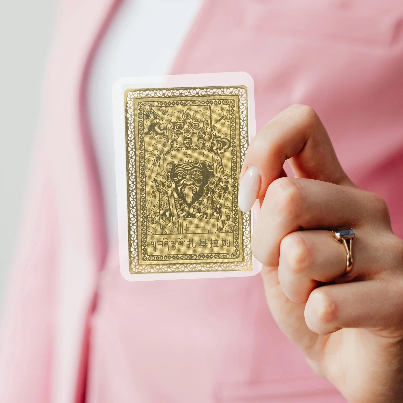 

Temple Amulet Gold Card Tibetan God Of Aluminum Magnesium Alloy Portable Blessing Luck Wealth Feng Shui