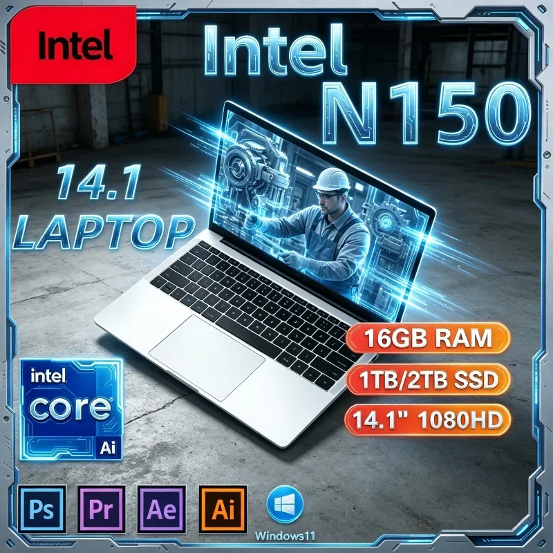2026 Hot New Arrival 14.1' Ultra Slim Computer Intel Core N150 16GB 32GB 2TB Windows 11 Pro 1080P HD Office Gaming PC