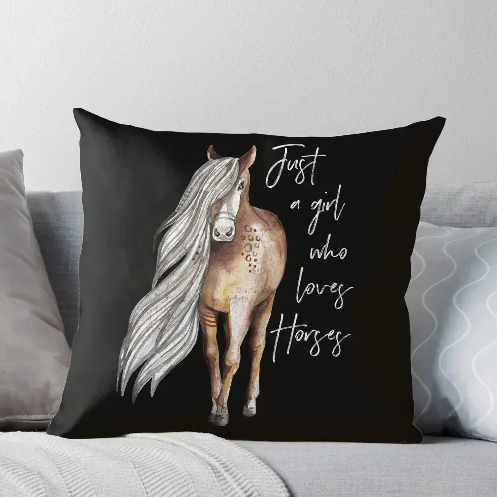 

Just a Girl Who Loves Horses - Horse Lover Design Throw Pillow Marble Cushion Cover Anime Room decorating items pillow