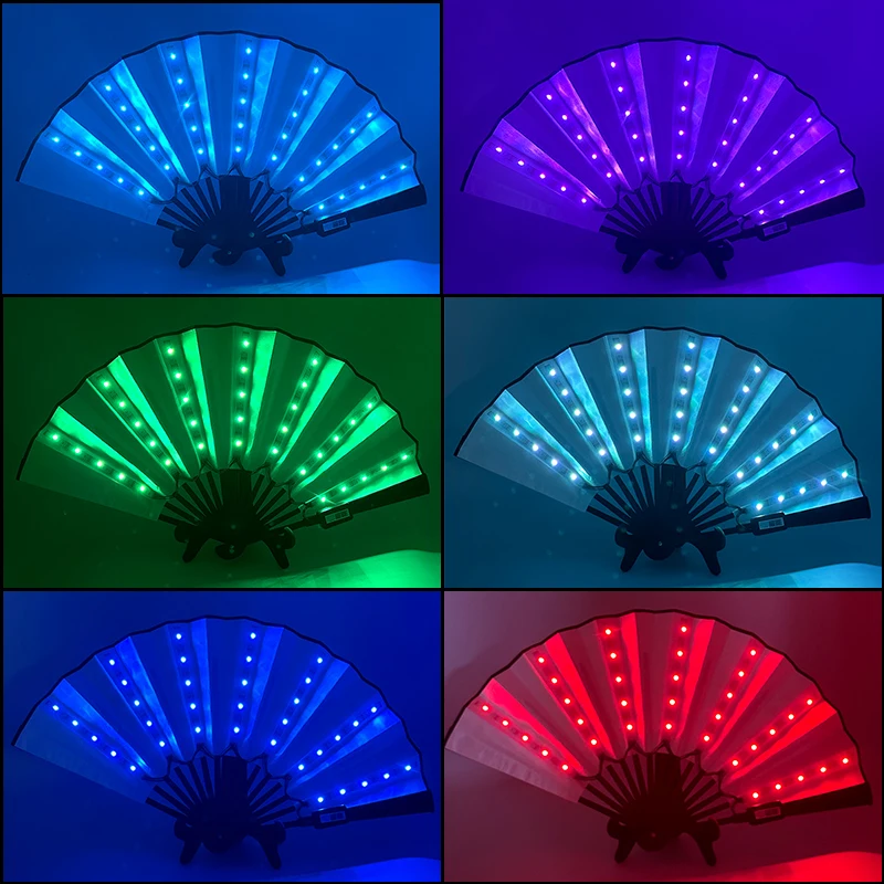 Bluetooth APP LED Chinese Hand Held Folding Fan USB Charging Glow Folding LED Fan Dancing Lights Fan for Party Dance Bar