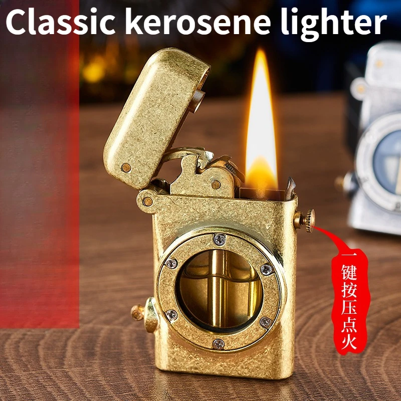 

Creative Retro Visual Transparent Oil Tank Lighter One Click Press Ignition Lighter Gift for Men Cigarette Accessories