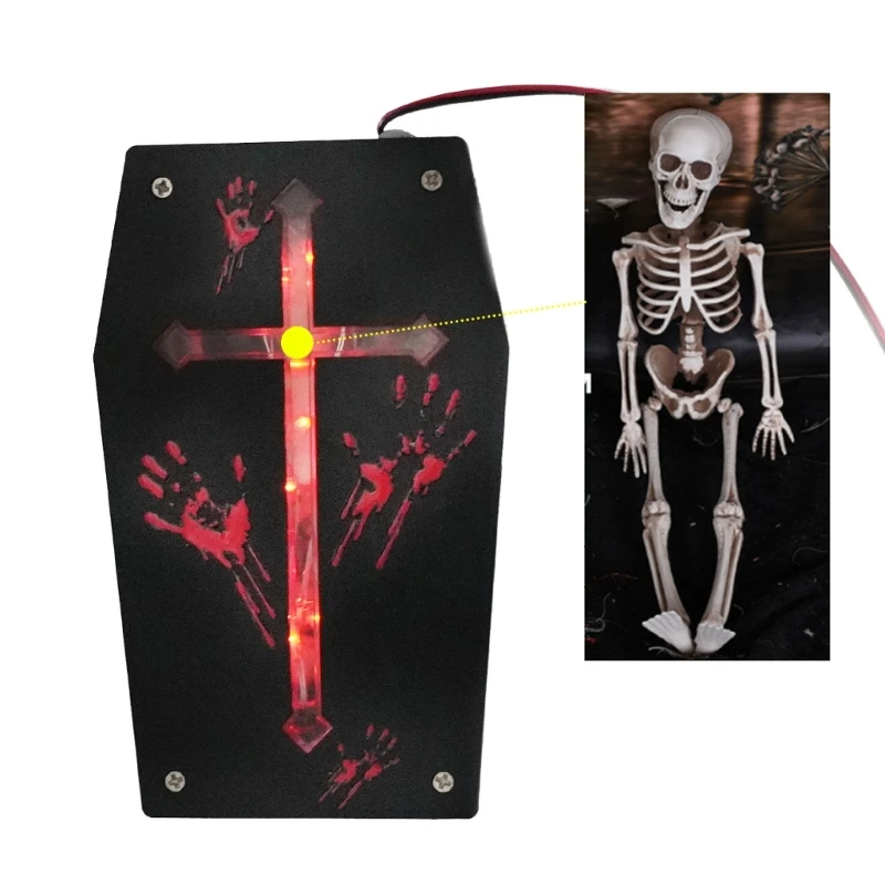 Interactive Voice Controlled Coffin Case Halloween Themed Sound Reactive Coffin with Colorful Lights for Scary Amusement