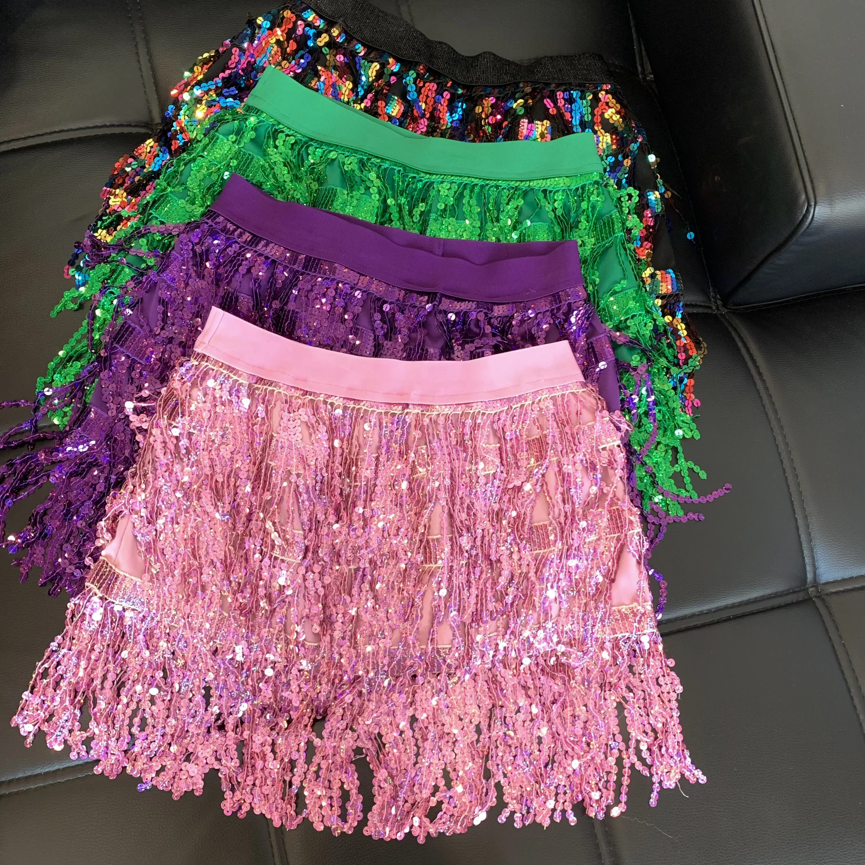 Feminino camada de dança do ventre lantejoulas saia borla festa clube indiano latino hula dançarino vestido desempenho sexy saias finas