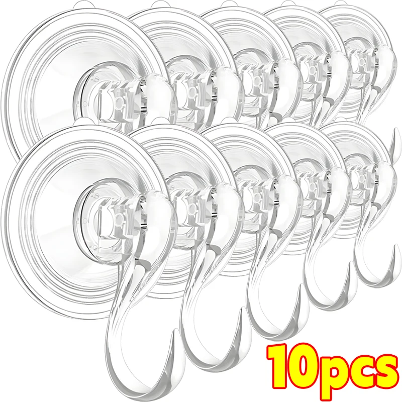 

2-10pc Transparent Suction Cup Hooks Kitchen Bathroom Waterproof Wall Mounted Towel Holder Heavy Duty Strong Hold Household Hook