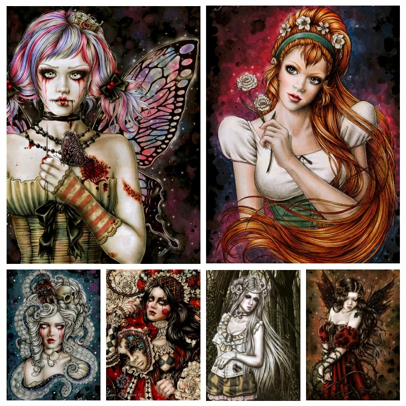 Butterfly Witch Vampire Girl Diamond Painting Halloween Horror Art Embroidery Full Drills Cross Stitch Handwork Kits Room Decor