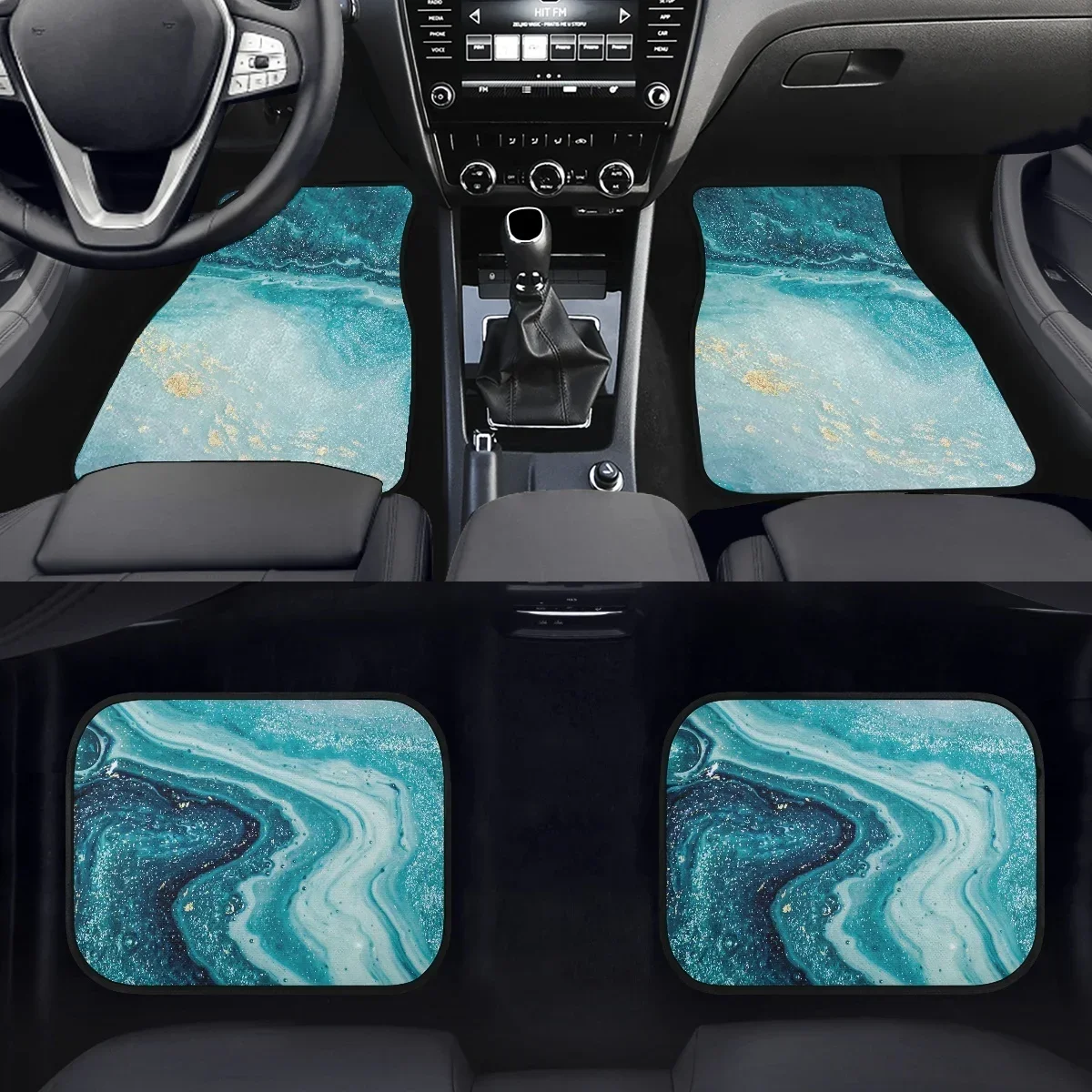 Auto Carpet Blue Sea Marble Pattern Vehicle  Rug for Woman Men Vulcanized Rubber Universal Can Be Cut Auto Styling Decor Parts