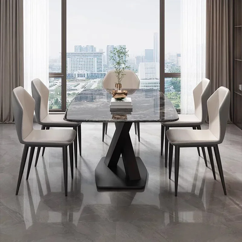 Mesa de Comedor de Madera y Vinilo, Silla Ovalada Moderna Extensible, Muebles