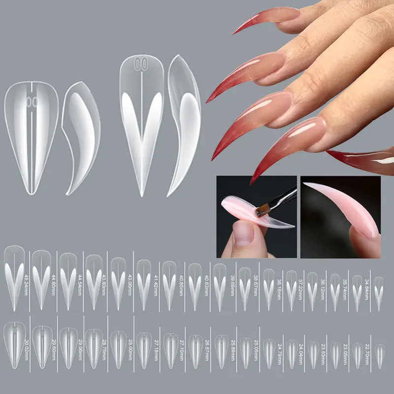 160PCS Reusable Clear Nail Dual Form Poly Extension Gel Molds 16 Size Full Cover Extension Upper Mold False Nail Tips Top Form