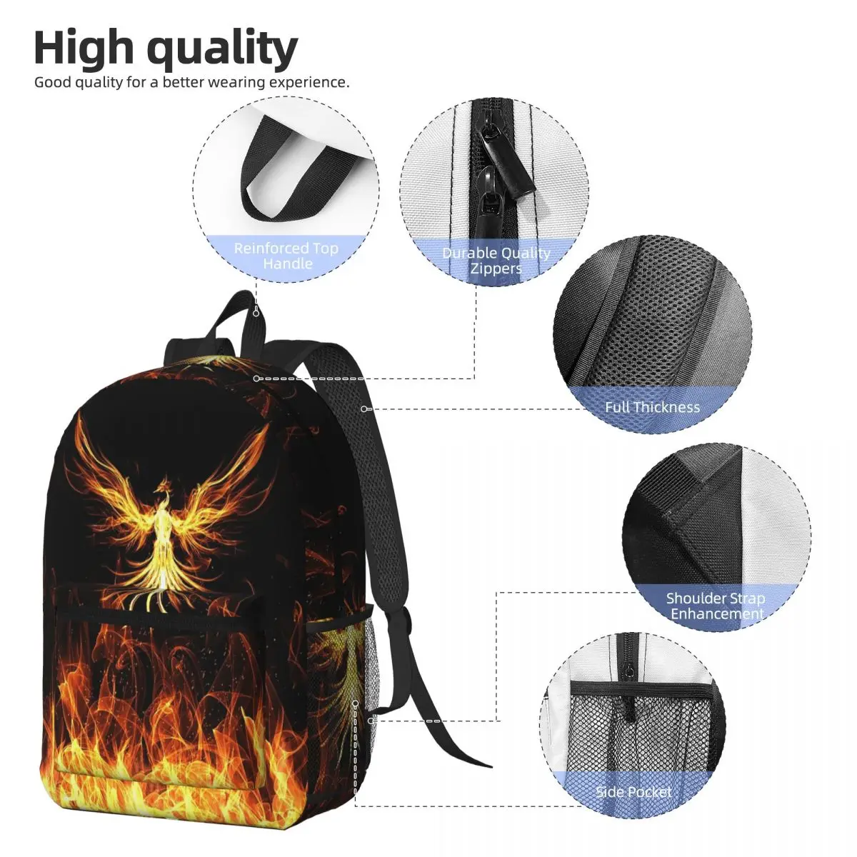 Majestic Phoenix Mythical Bird Backpack Daypack Large Capacity Boys Girls BookBag School Bag Shoulder Bags for Men Women