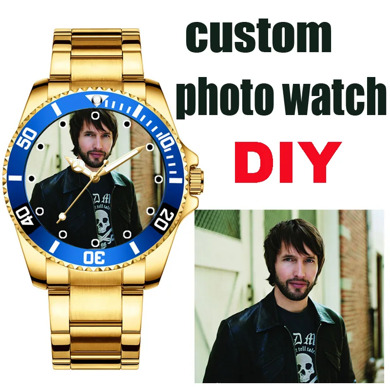 Men's Golden Image Printing Watch Creative Photo printing wristwatch stainless steel Logo Picture Customized Personalized watch