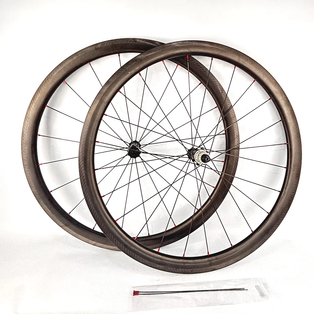 

700C 38mm Carbon Bike Wheelset Tubeless Road Bicycle Carbon Wheels with Ultralight Strat-Ratchets Rat 2:1 HUB XDR Body