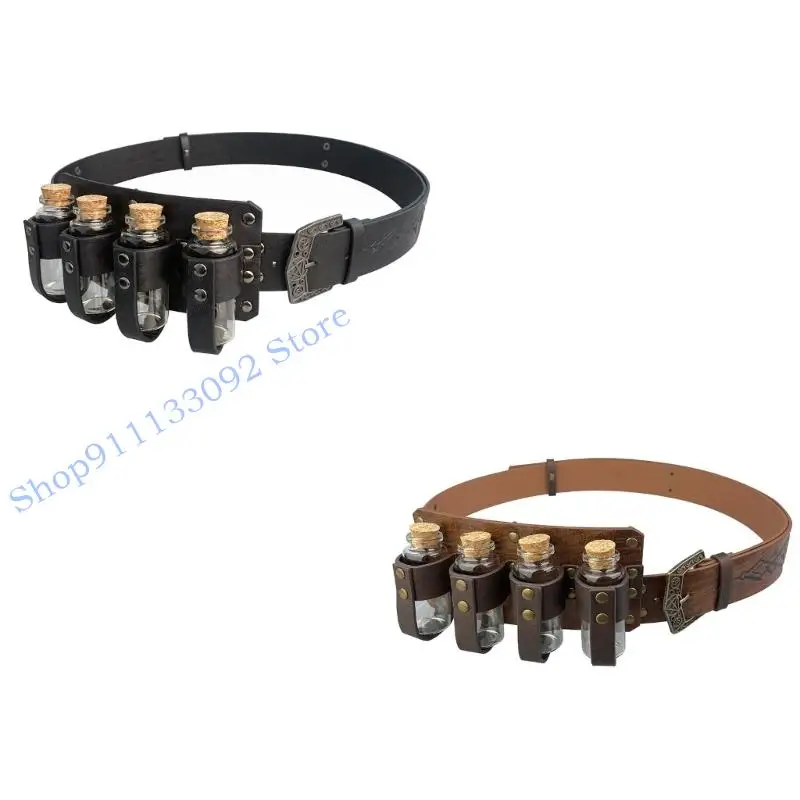 

H9ED Medieval Knight Costume Halloween Knight Pirate Cosplay Costume Renaissances Costume Accessories Leather Belt Cork Bottle