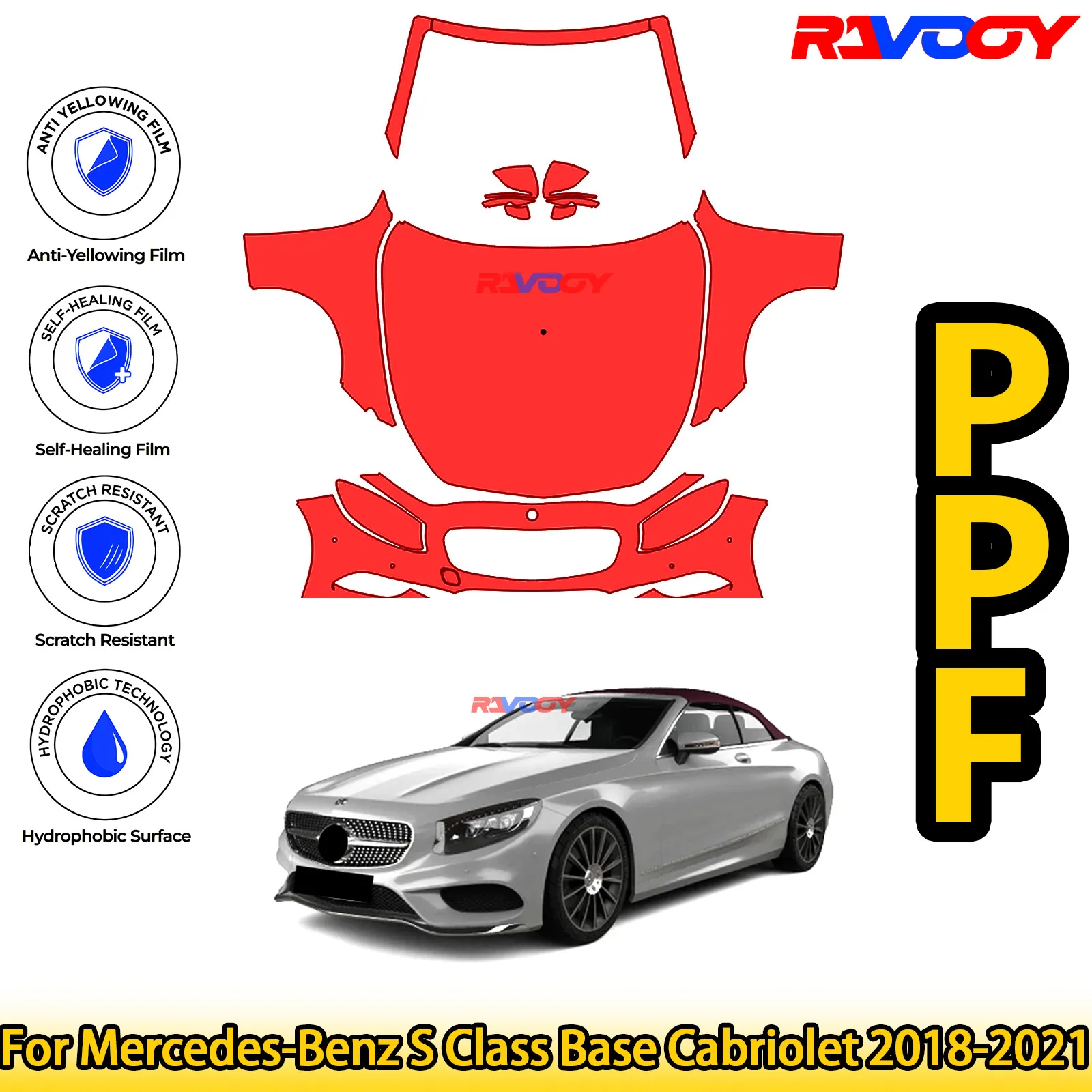 

For Mercedes-Benz S Class Base Cabriolet 2018-2021 Glossy Matte Black Precut front PPF Kit Paint Protection Film