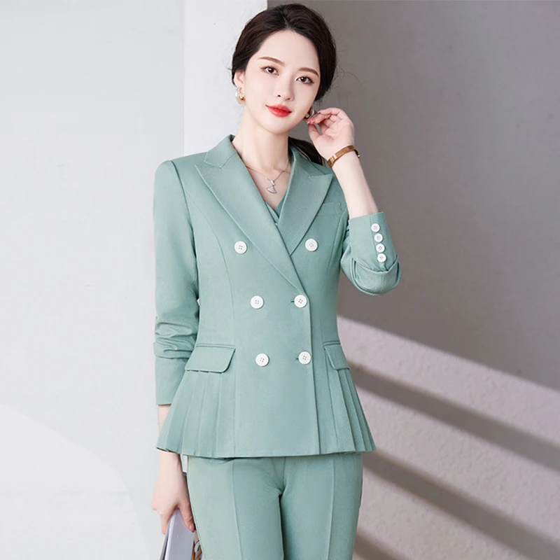 ZJYT Elegant Chic Women\'s Blazer Suits Trousers Matching Set Autumn Fashion Long Sleeve Jacket Pant Sets Office Lady Work Outfit