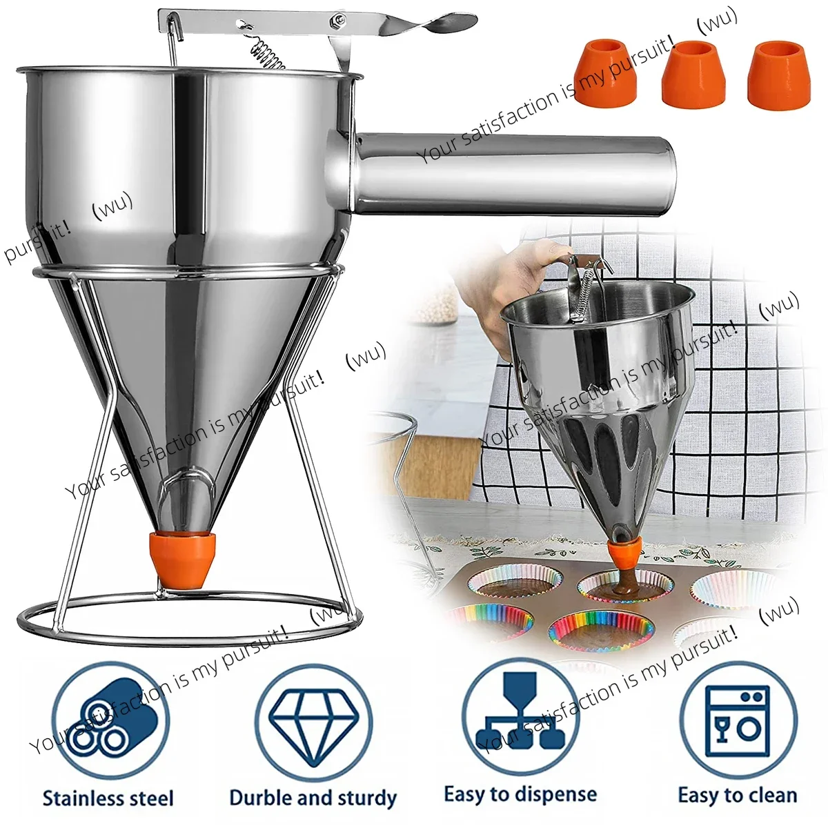 Pancake Batter Dispenser Multi-Caliber Stainless Steel Funnel Dispenser with Stand Cupcakes Baking Maker Tools Kitchen Accessori