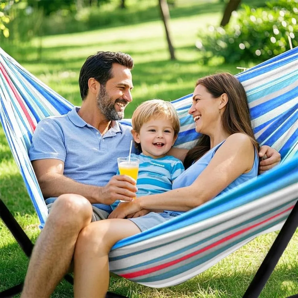 2 Person Hammock with Stand, 500 lb Capacity, Indoor Outdoor Portable, Fine Blue