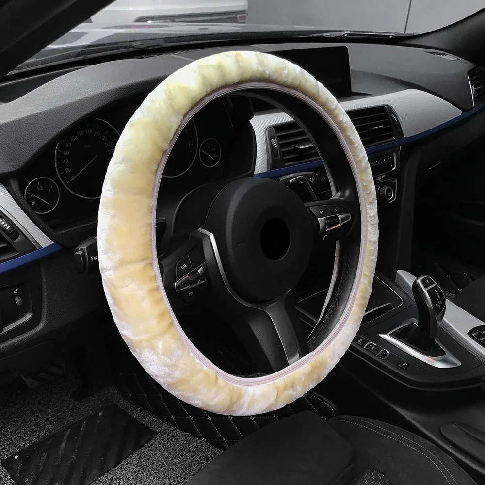 Premium weiche kurze Pelz Auto Lenkrad Abdeckung hochdichte warme Plüsch Winter Lenkrad Schutz Abdeckung 38 cm Zubehör – Detail 7