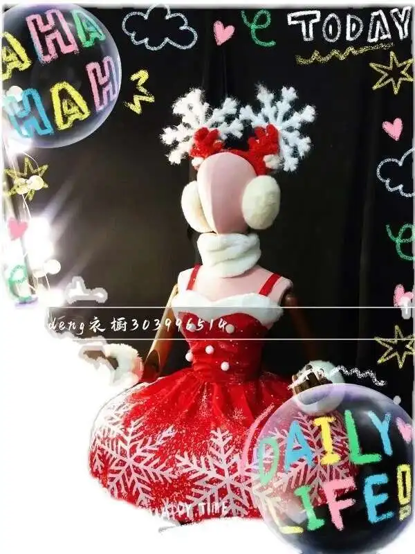 여성용 보수적인 크리스마스 퍼프 스커트 퍼레이드 의상 큰 후프 눈송이 엘프 드레스 공연 의상