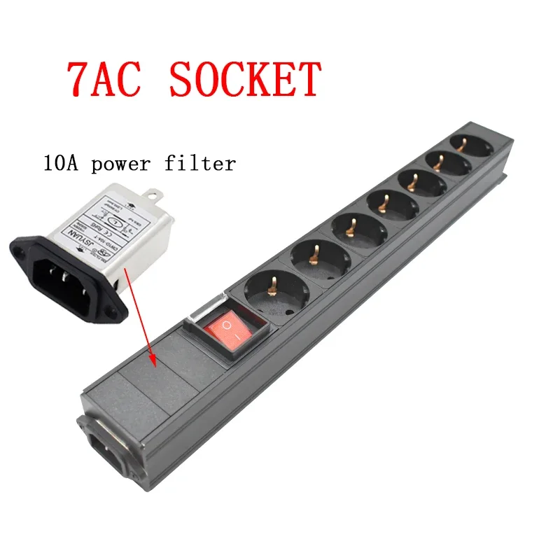 

German standard Socket with switch C14 Interface PDU Power Strip Engineering Network Cabinet 7 AC EU output wave filter