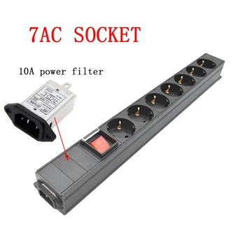 German standard socket PDU power strip engineering Network cabinet 7 AC EU outlet wave filter with switch C14 interface