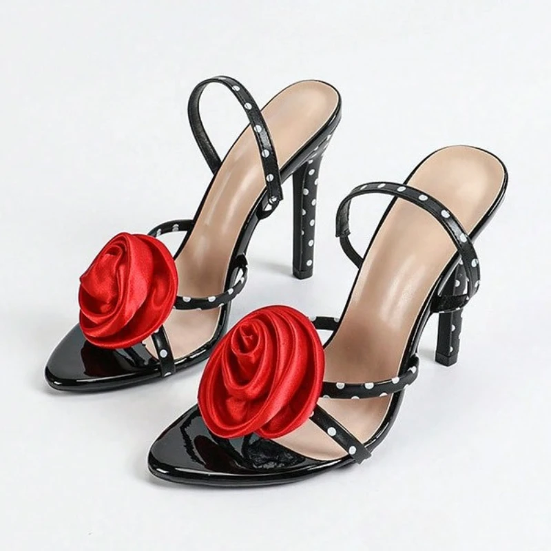 

Elegant Flower Open Toe High-heeled Sandals Women Summer Luxury Pointed Slingback High Heels Sexy Banquet Dress Ladies Shoes