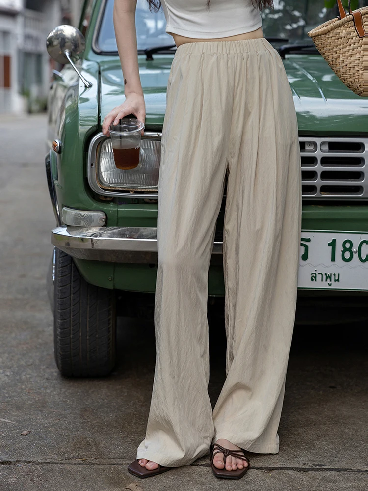 

Summer Thin Casual Bla Wide Leg Pants Women's Loose Fit Trousers Long Pants Commute Sle High Waist ket Detail