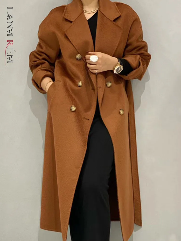 LANMREM 2024 Spring And Winter Double-sided Cashmere Coat Women\'s Long Double-breasted Fashion Solid Coat For Female 2A466