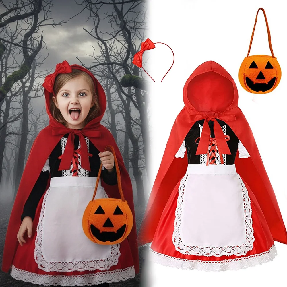 Disfraz de Caperucita Roja para Niña con Capa, Vestido de Princesa, Disfraz de Cuento de Hadas para Navidad, Actuaciones Infantiles y Bailes