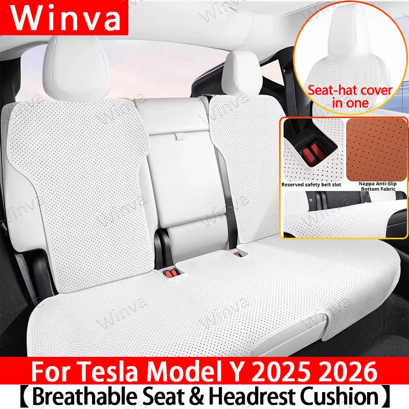 Cool Summer Ice Silk Breathable Car Seat Cushion for Tesla Model Y 2025 2026 with Headrest – Sweat-Proof, Cooling Seat Pad