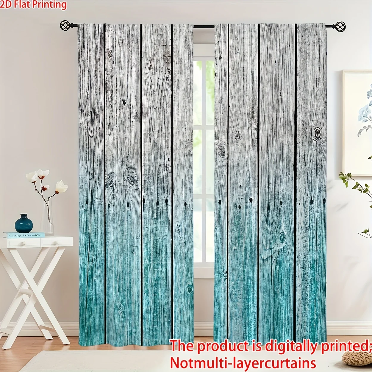 Premium Polyester Rustic Farmhouse Reclaimed Wood Planks Curtains Window Drapes Natural Grain Panel Style Home Decor Curtain Tre