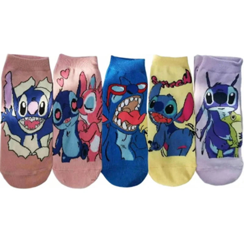 5 Pairs Disney Stitch Socks Cartoon Figure Mickey Stitch Kids Socks Boy Girl Children's Anime Cotton Socks